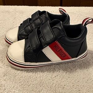 Tommy Hilfiger Black White & Red Kids Velcro Sneakers